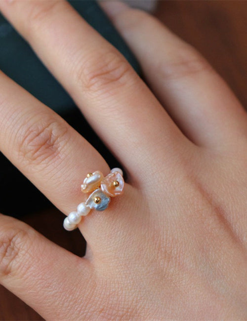 Beaded Flower Statement Ring — white ring
