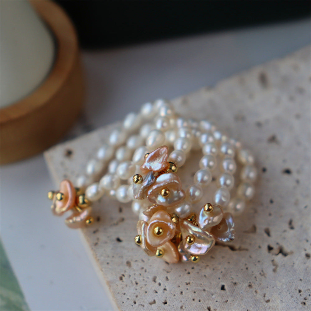Beaded Flower Statement Ring — white ring, view 2