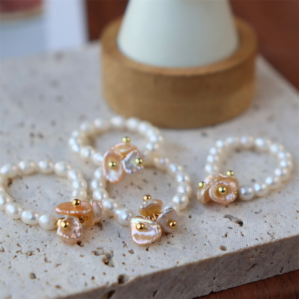 Beaded Flower Statement Ring — white ring, view 3