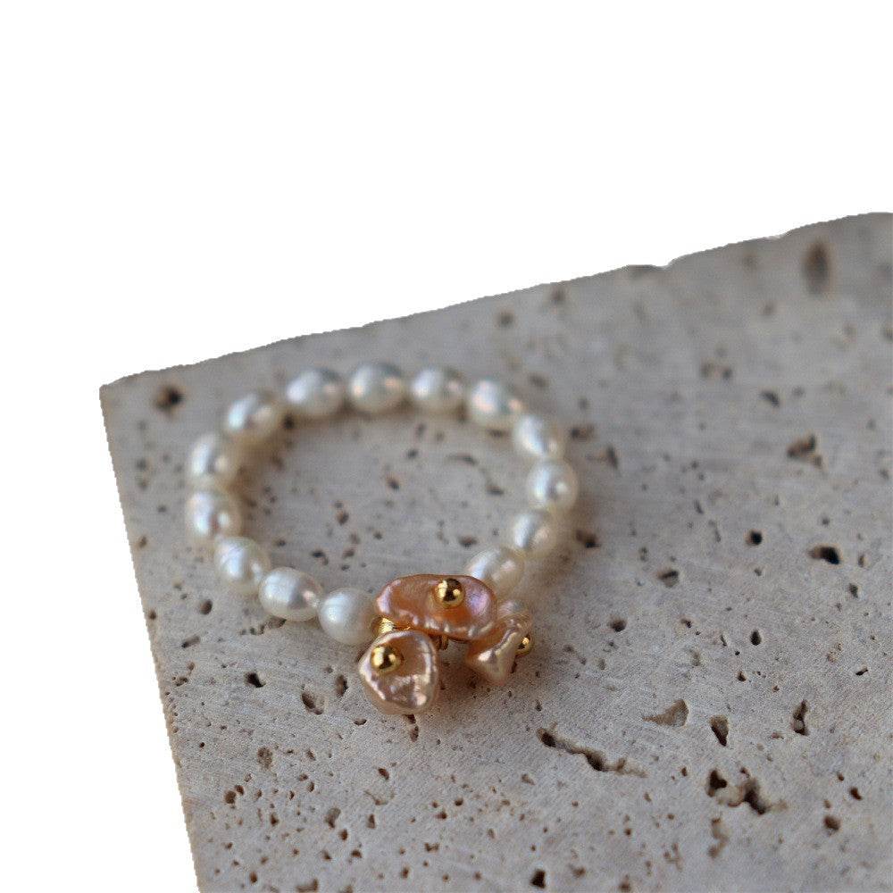 Beaded Flower Statement Ring — white ring, view 5
