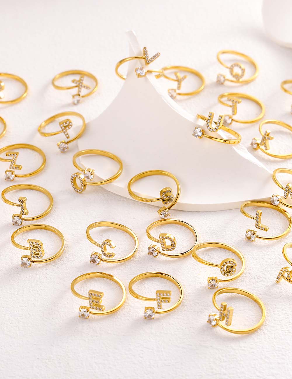 Rhinestone Initial Letter Open Ring — ring