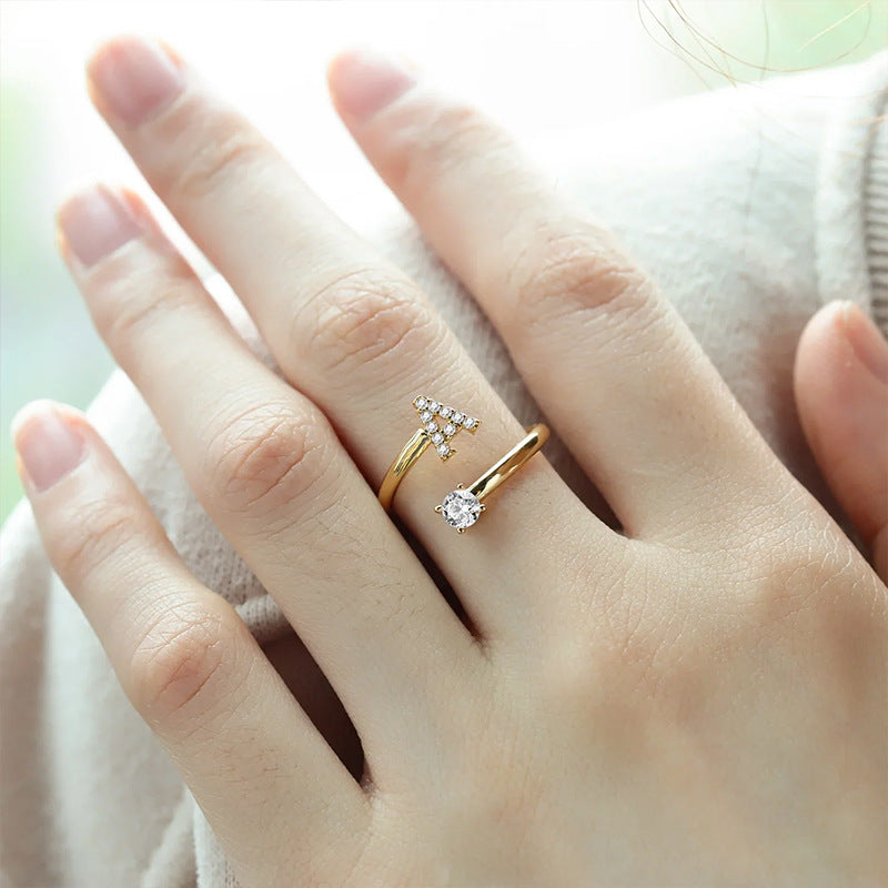 Rhinestone Initial Letter Open Ring — ring, view 4