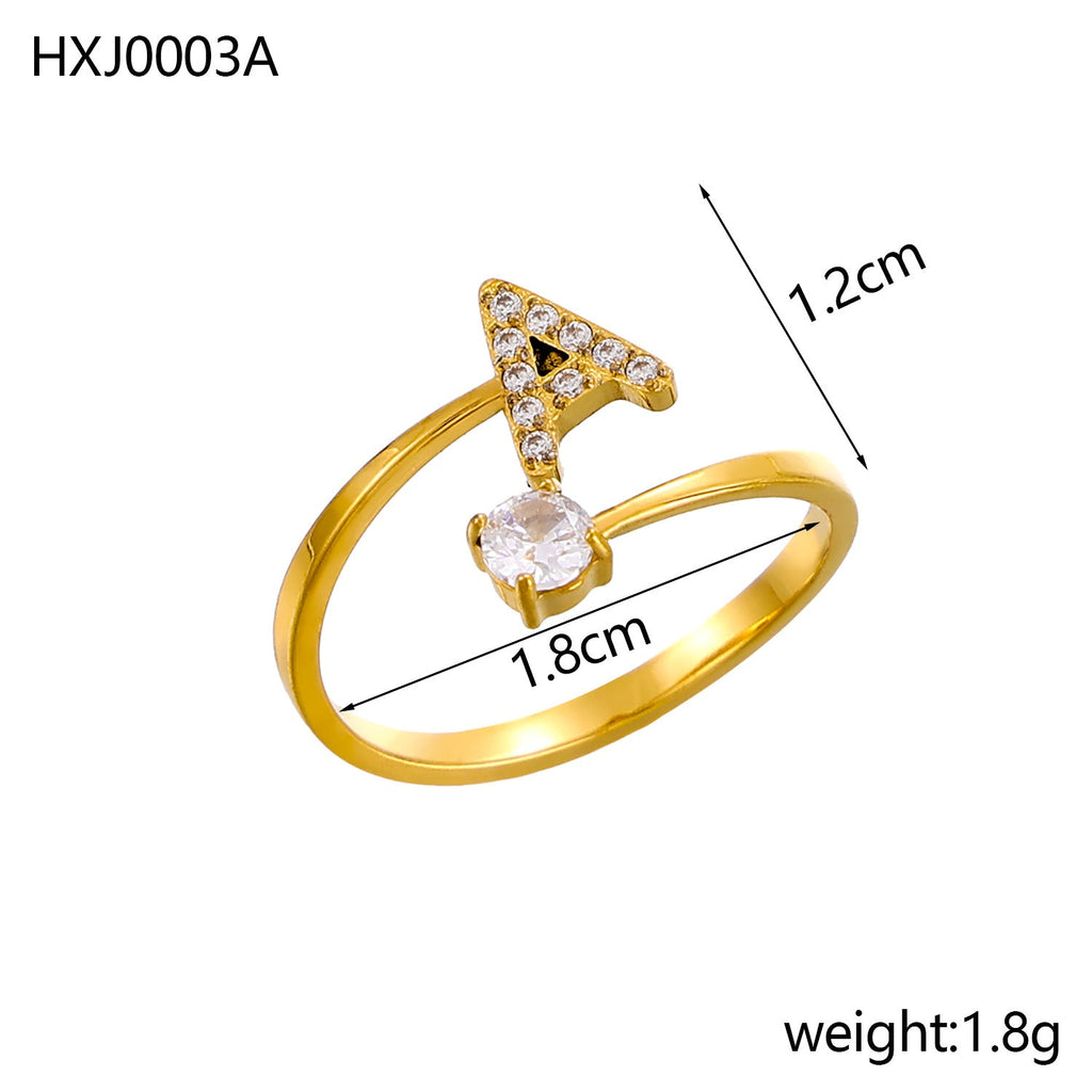 Rhinestone Initial Letter Open Ring — ring, view 5