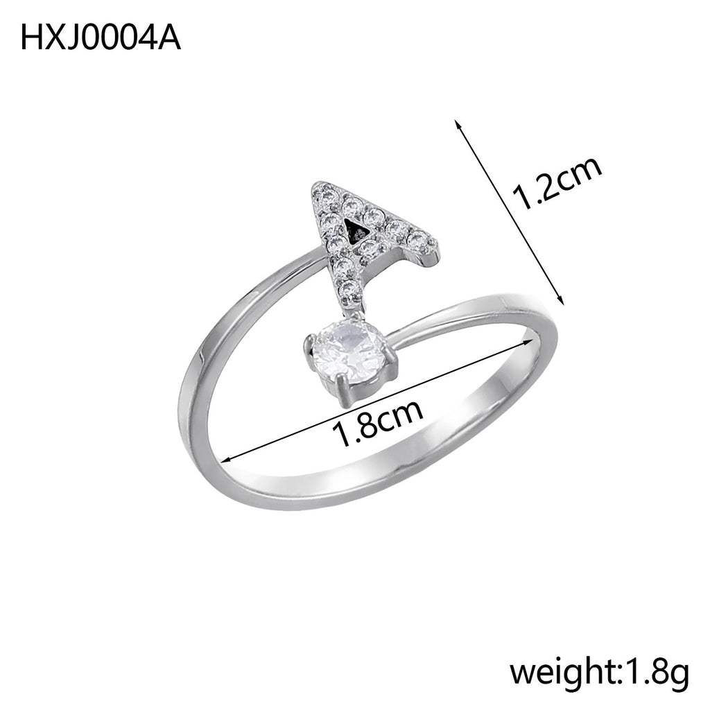 Rhinestone Initial Letter Open Ring — ring, view 6