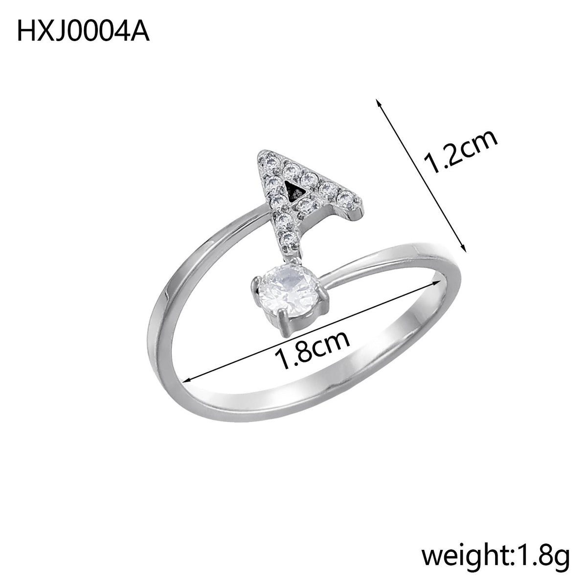 Rhinestone Initial Letter Open Ring — ring, view 6