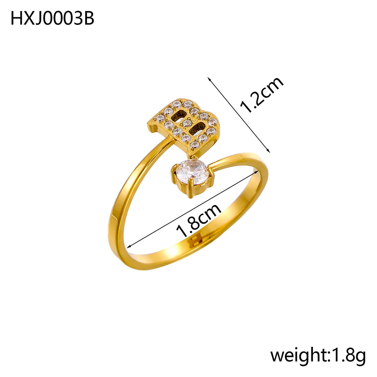 Rhinestone Initial Letter Open Ring — ring, view 7