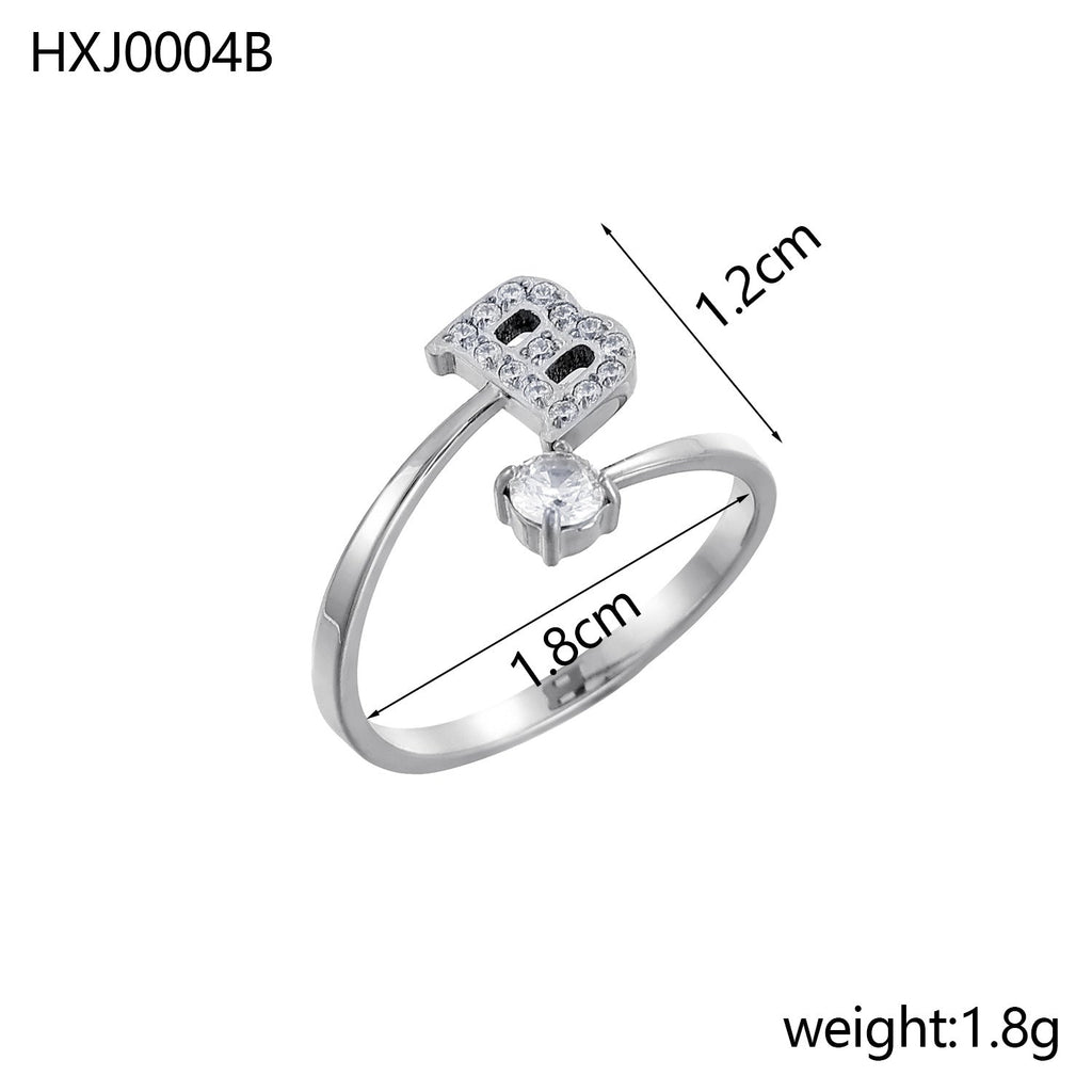 Rhinestone Initial Letter Open Ring — ring, view 8