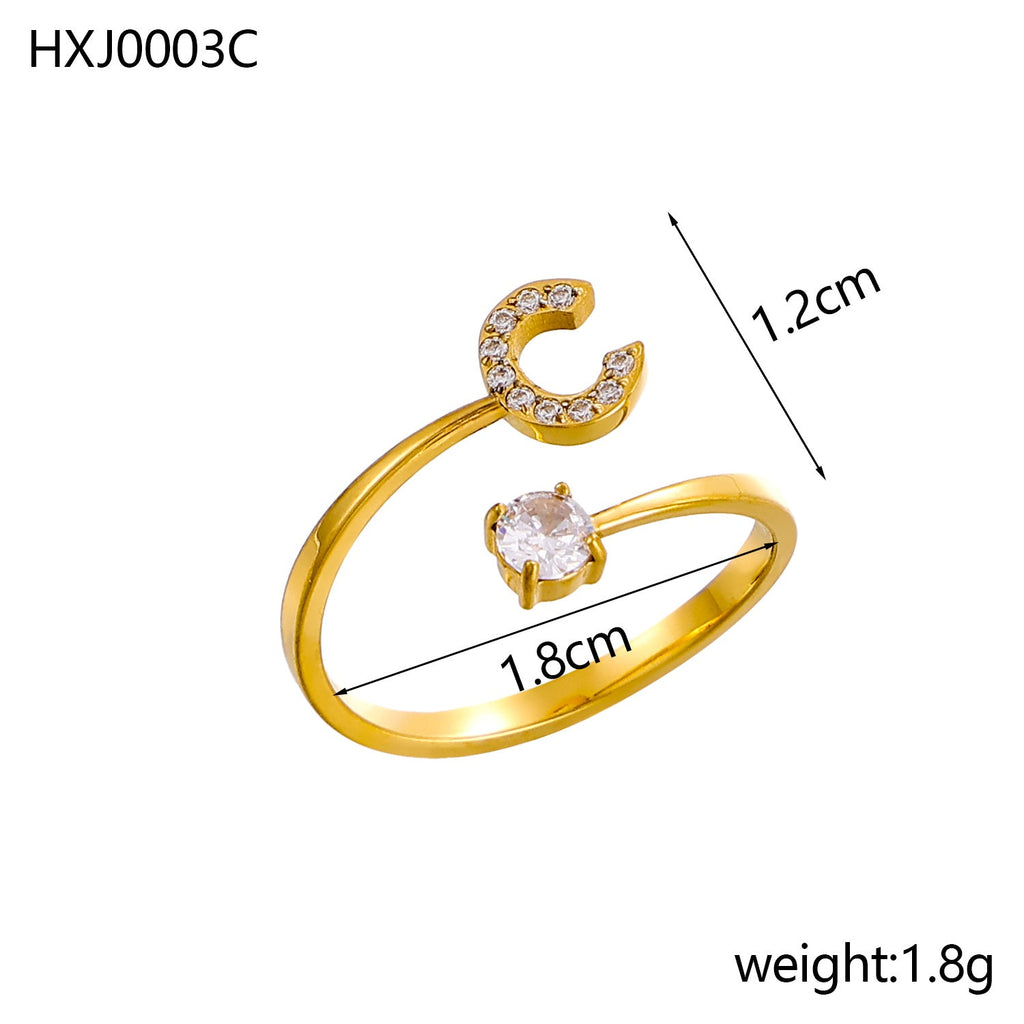 Rhinestone Initial Letter Open Ring — ring, view 9
