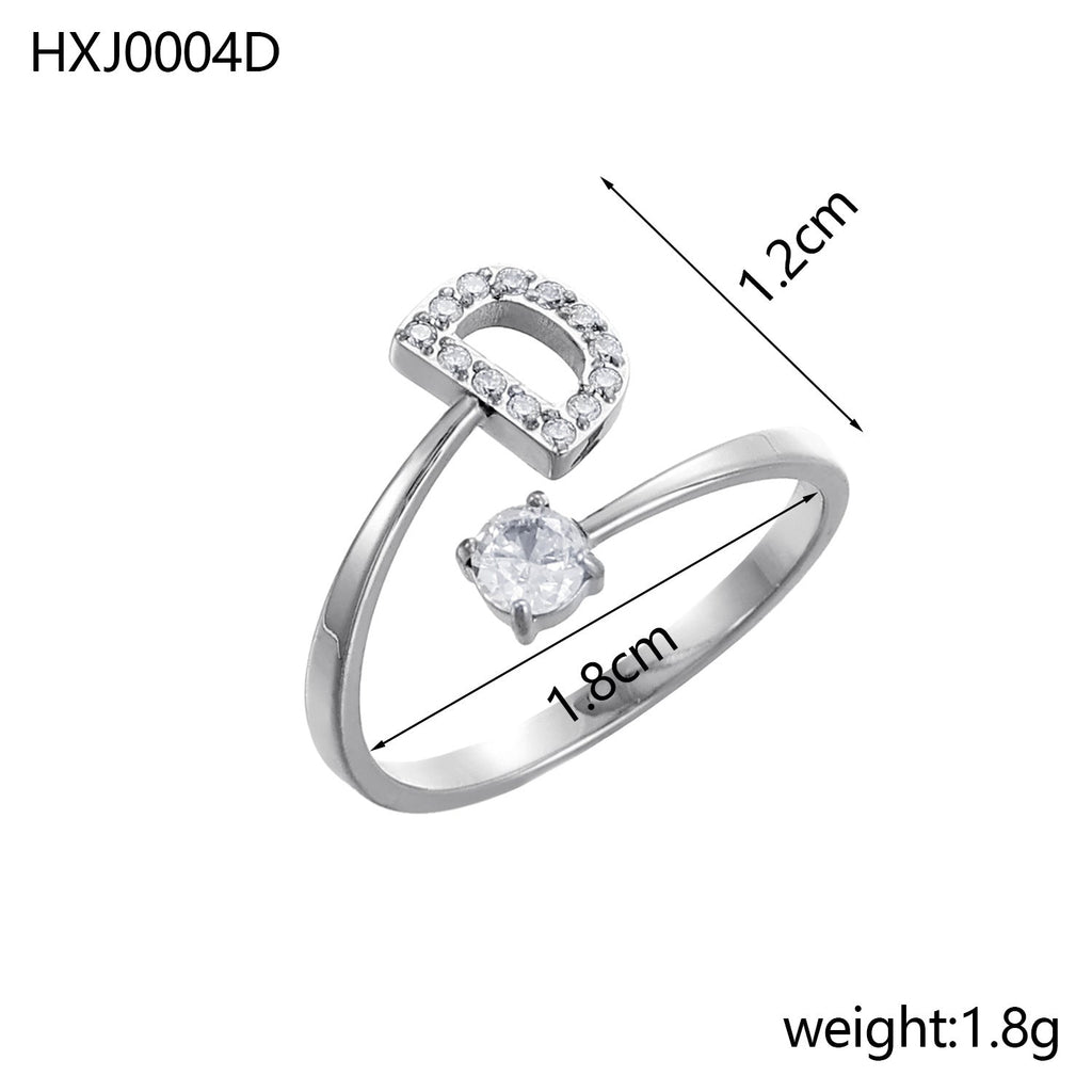 Rhinestone Initial Letter Open Ring — ring, view 10