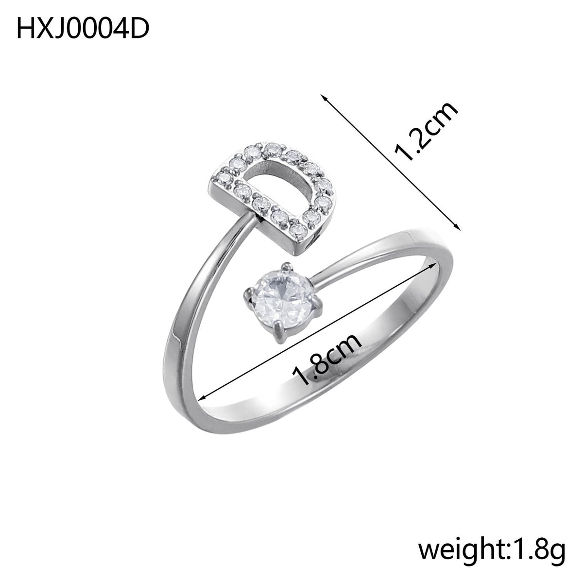 Rhinestone Initial Letter Open Ring — ring, view 10