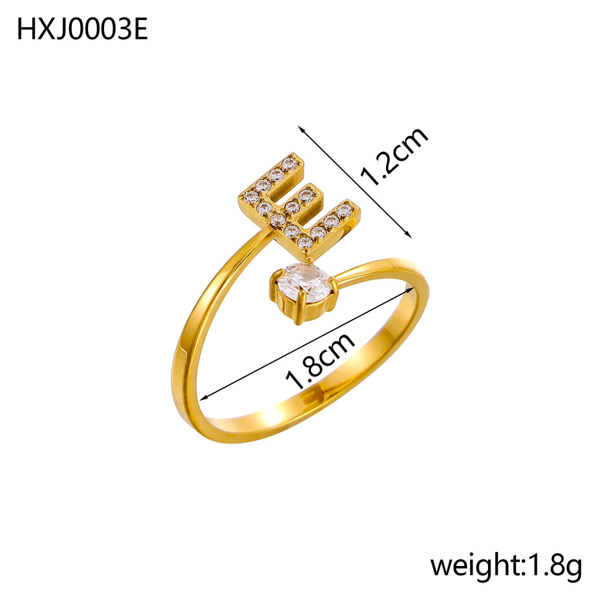 Rhinestone Initial Letter Open Ring — ring, view 11