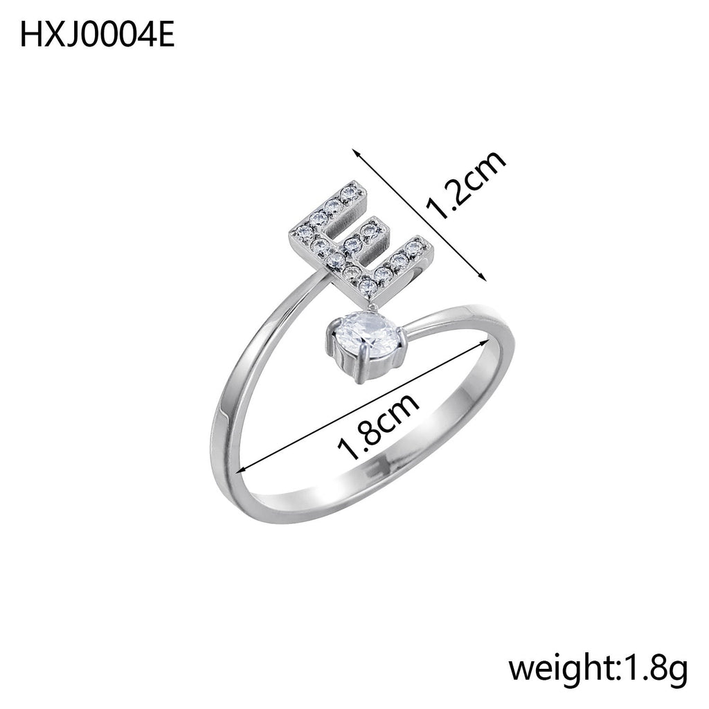 Rhinestone Initial Letter Open Ring — ring, view 12