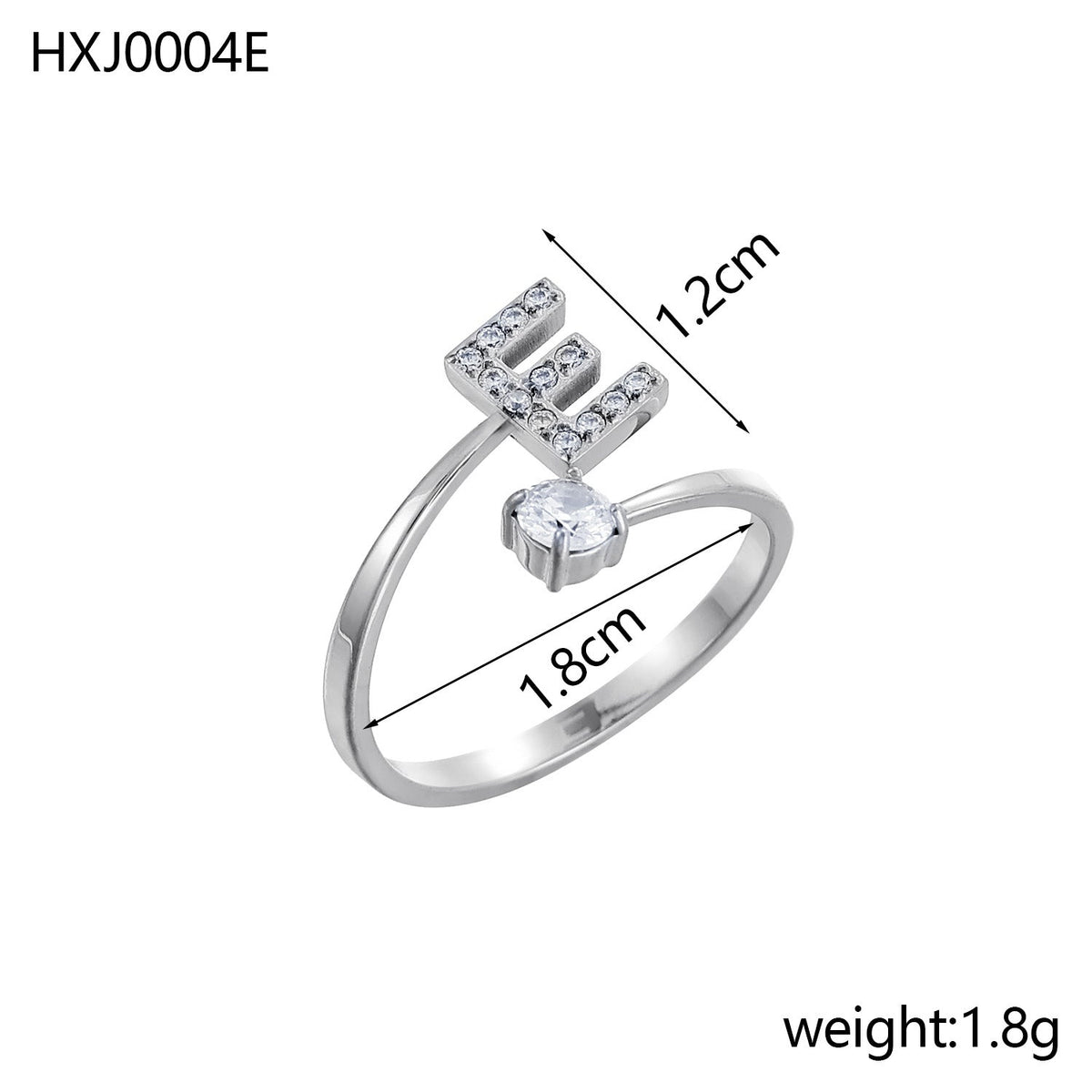 Rhinestone Initial Letter Open Ring — ring, view 12