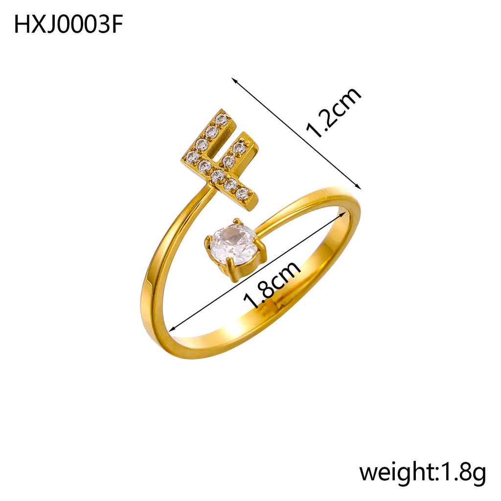 Rhinestone Initial Letter Open Ring — ring, view 13