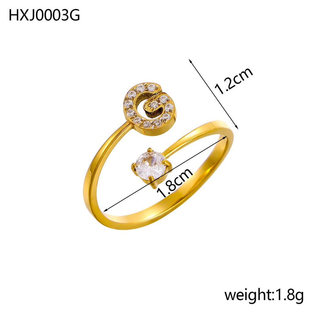 Rhinestone Initial Letter Open Ring — ring, view 14