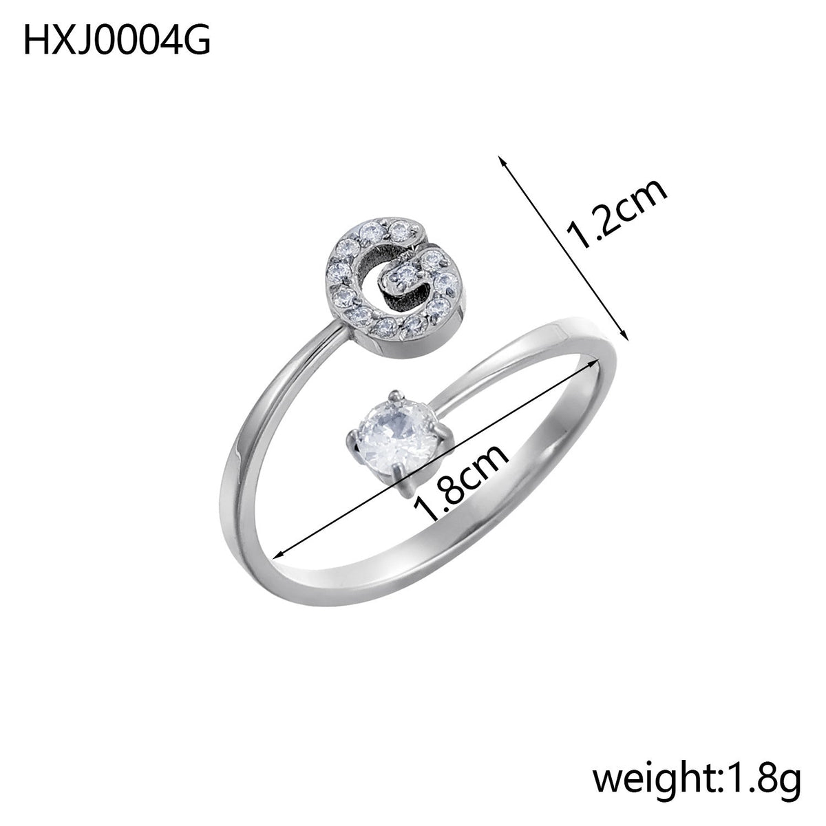 Rhinestone Initial Letter Open Ring — ring, view 15