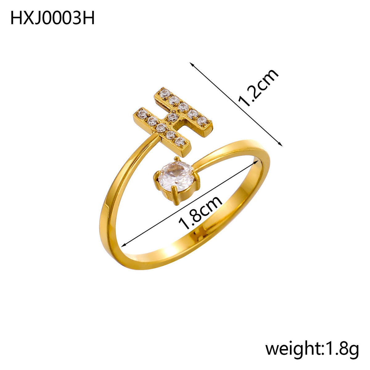 Rhinestone Initial Letter Open Ring — ring, view 16