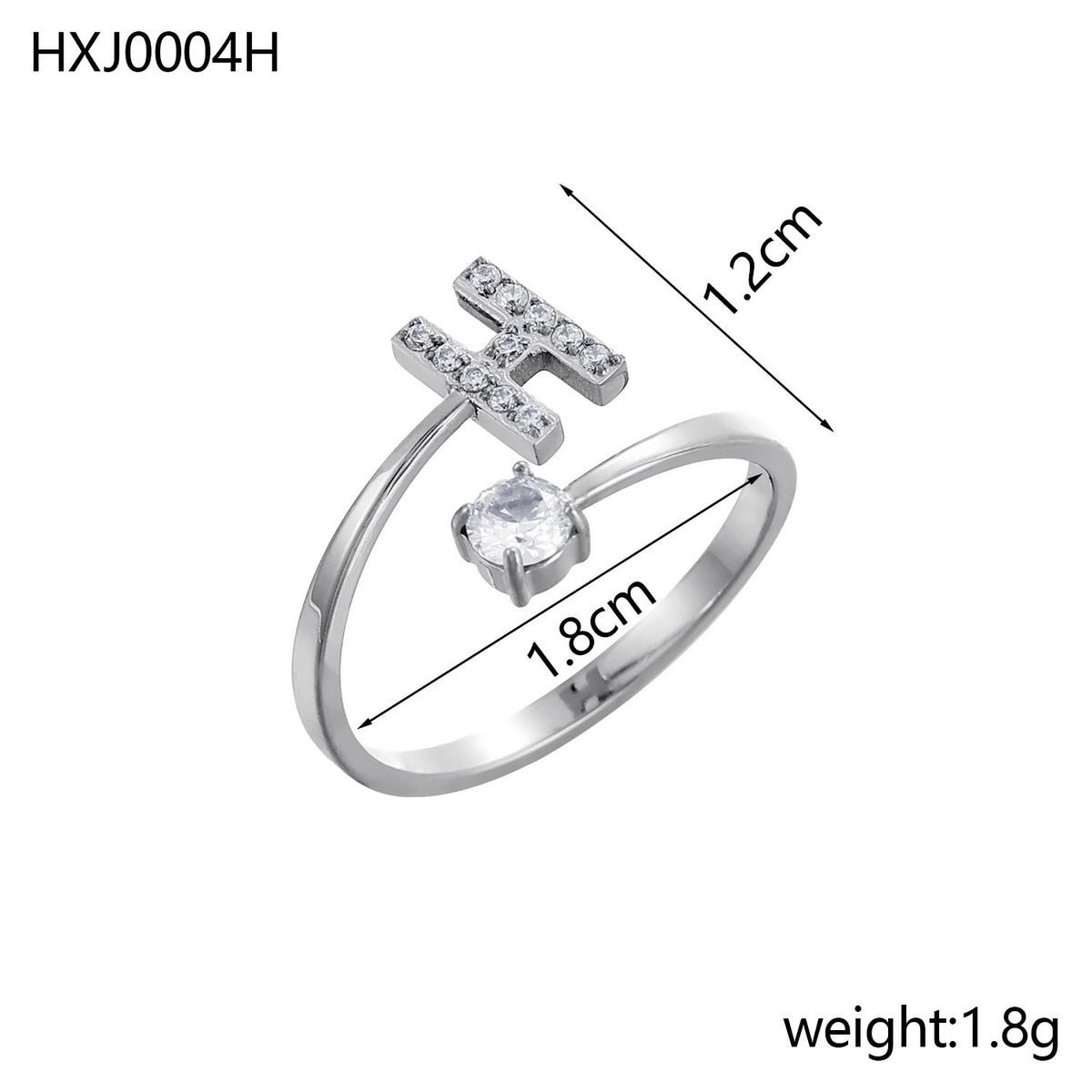 Rhinestone Initial Letter Open Ring — ring, view 17