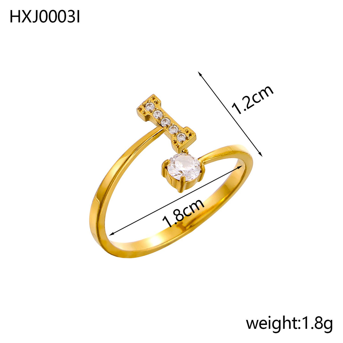 Rhinestone Initial Letter Open Ring — ring, view 18