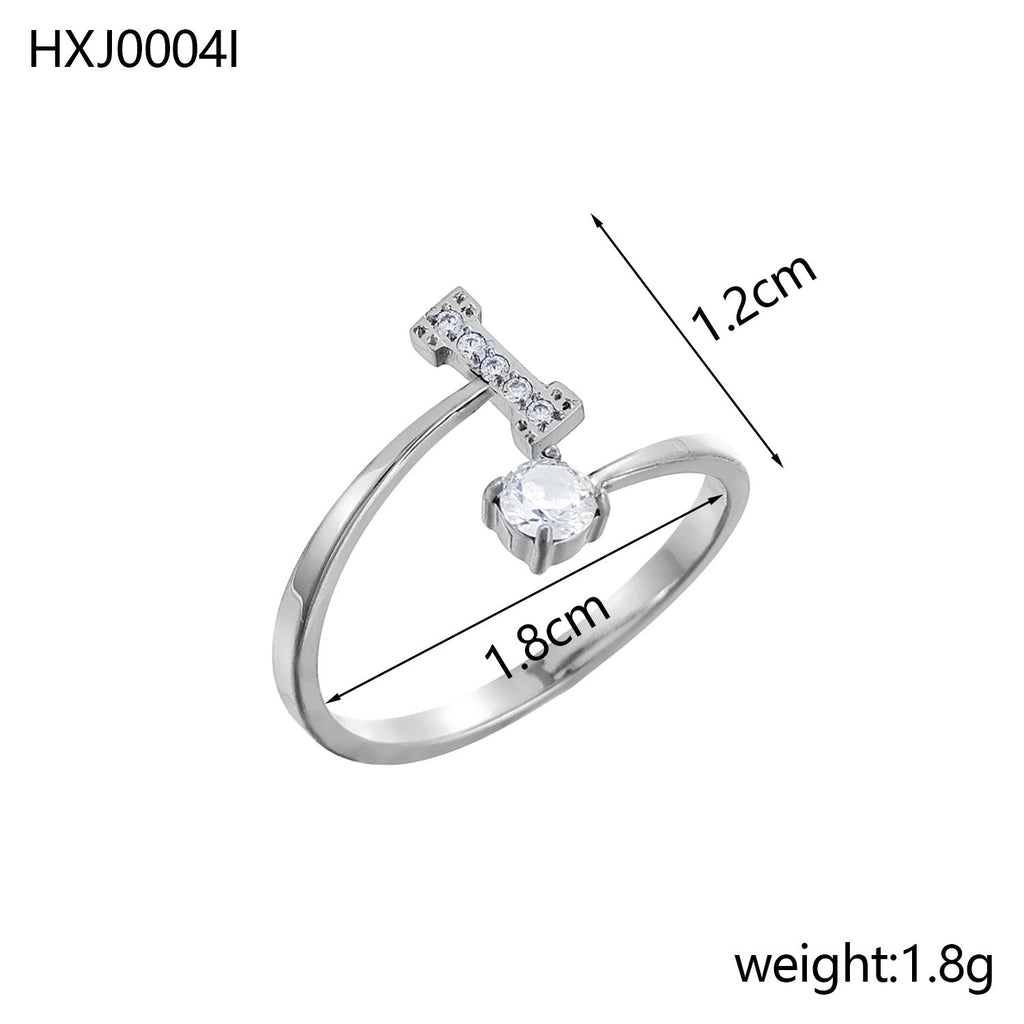 Rhinestone Initial Letter Open Ring — ring, view 19