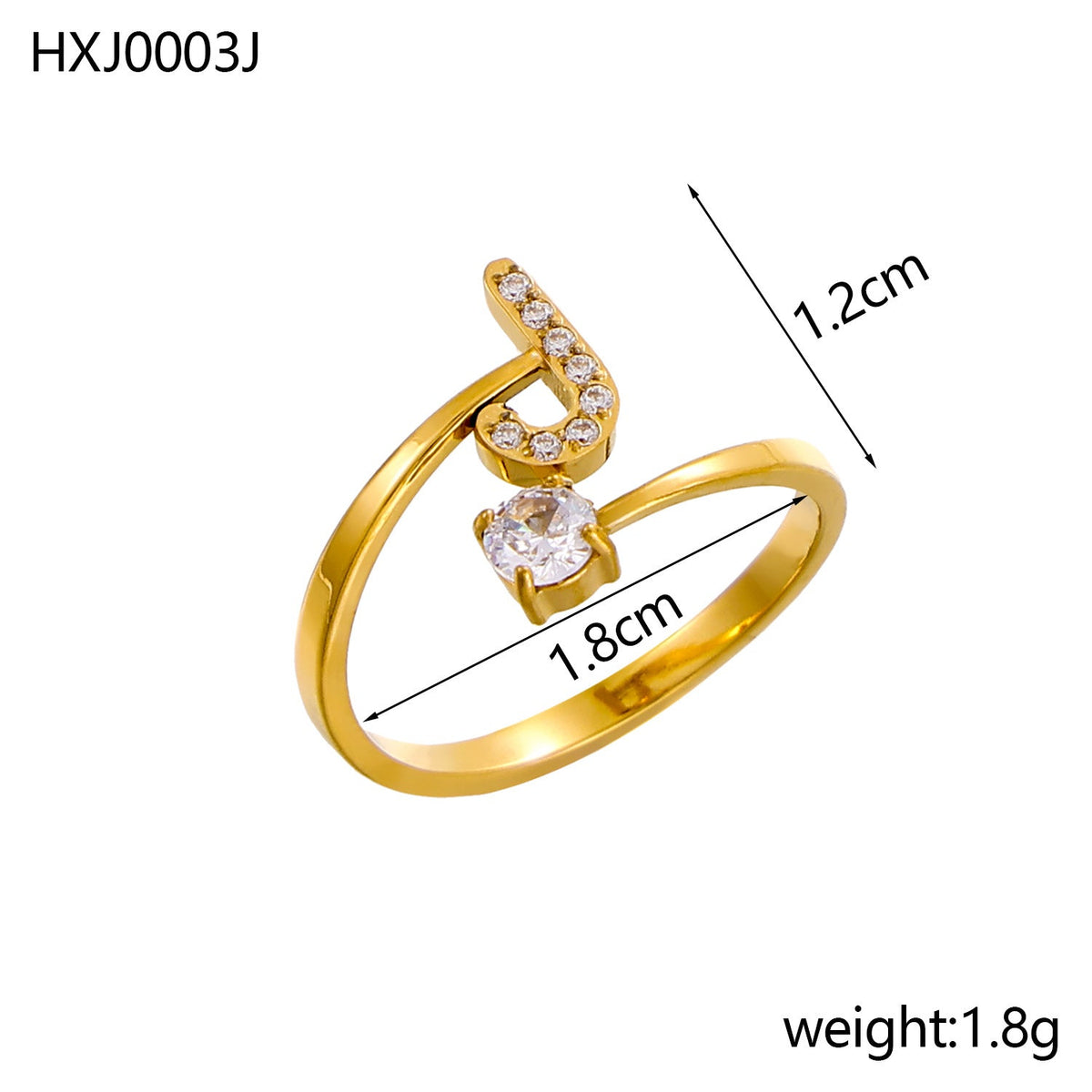 Rhinestone Initial Letter Open Ring — ring, view 20