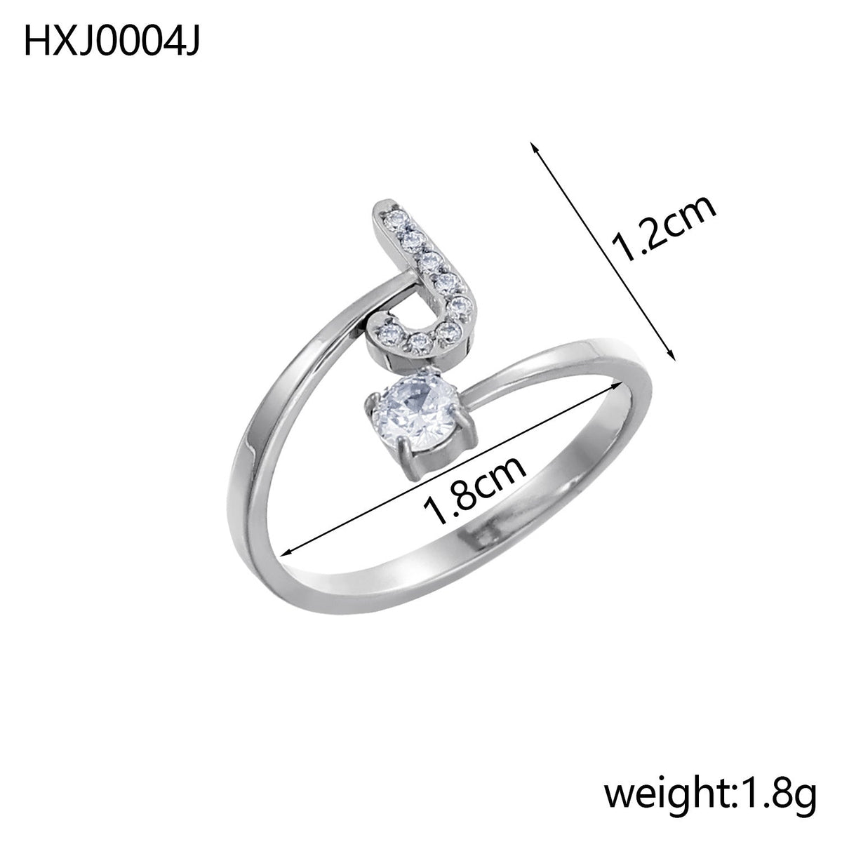 Rhinestone Initial Letter Open Ring — ring, view 21