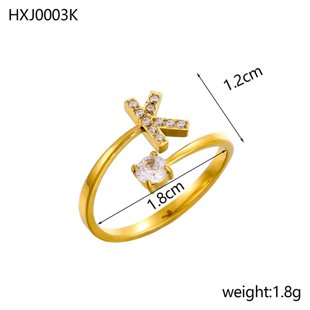 Rhinestone Initial Letter Open Ring — ring, view 22