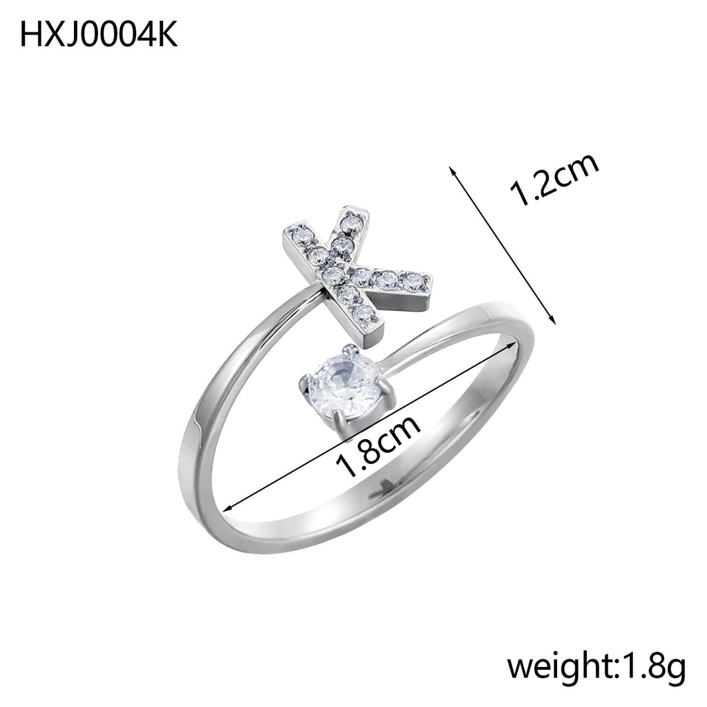 Rhinestone Initial Letter Open Ring — ring, view 23