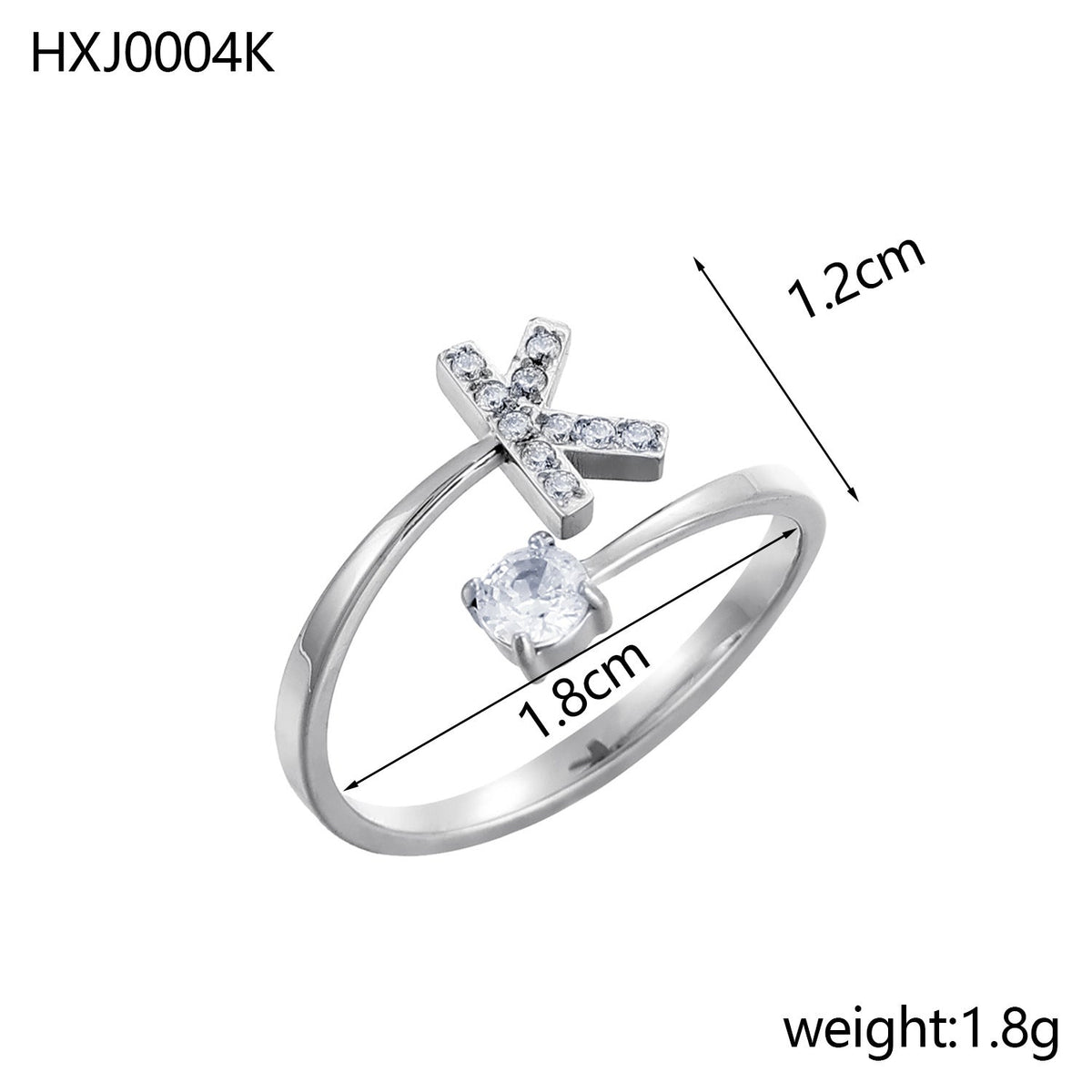 Rhinestone Initial Letter Open Ring — ring, view 23