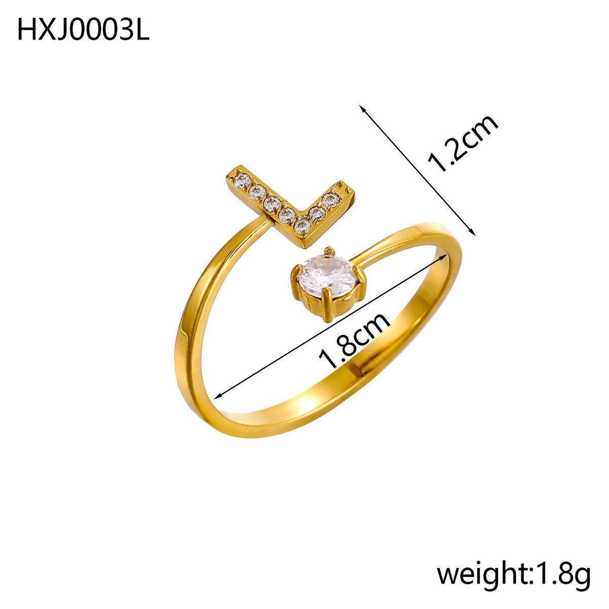 Rhinestone Initial Letter Open Ring — ring, view 24