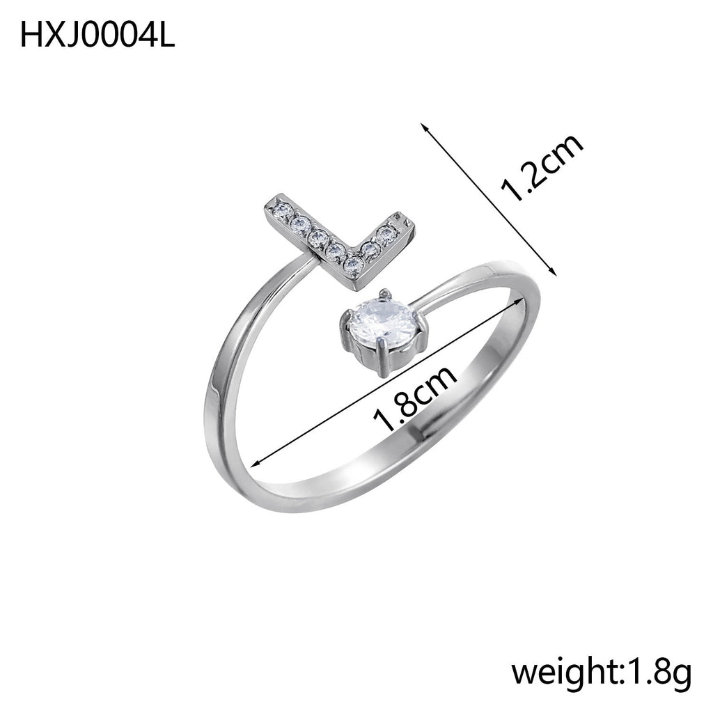 Rhinestone Initial Letter Open Ring — ring, view 25