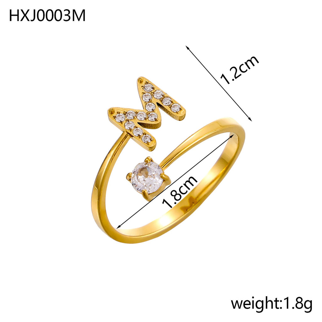 Rhinestone Initial Letter Open Ring — ring, view 26