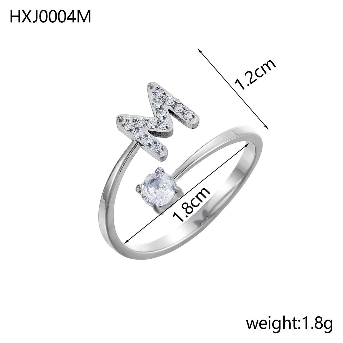 Rhinestone Initial Letter Open Ring — ring, view 27
