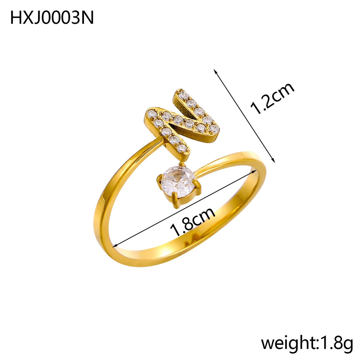 Rhinestone Initial Letter Open Ring — ring, view 28
