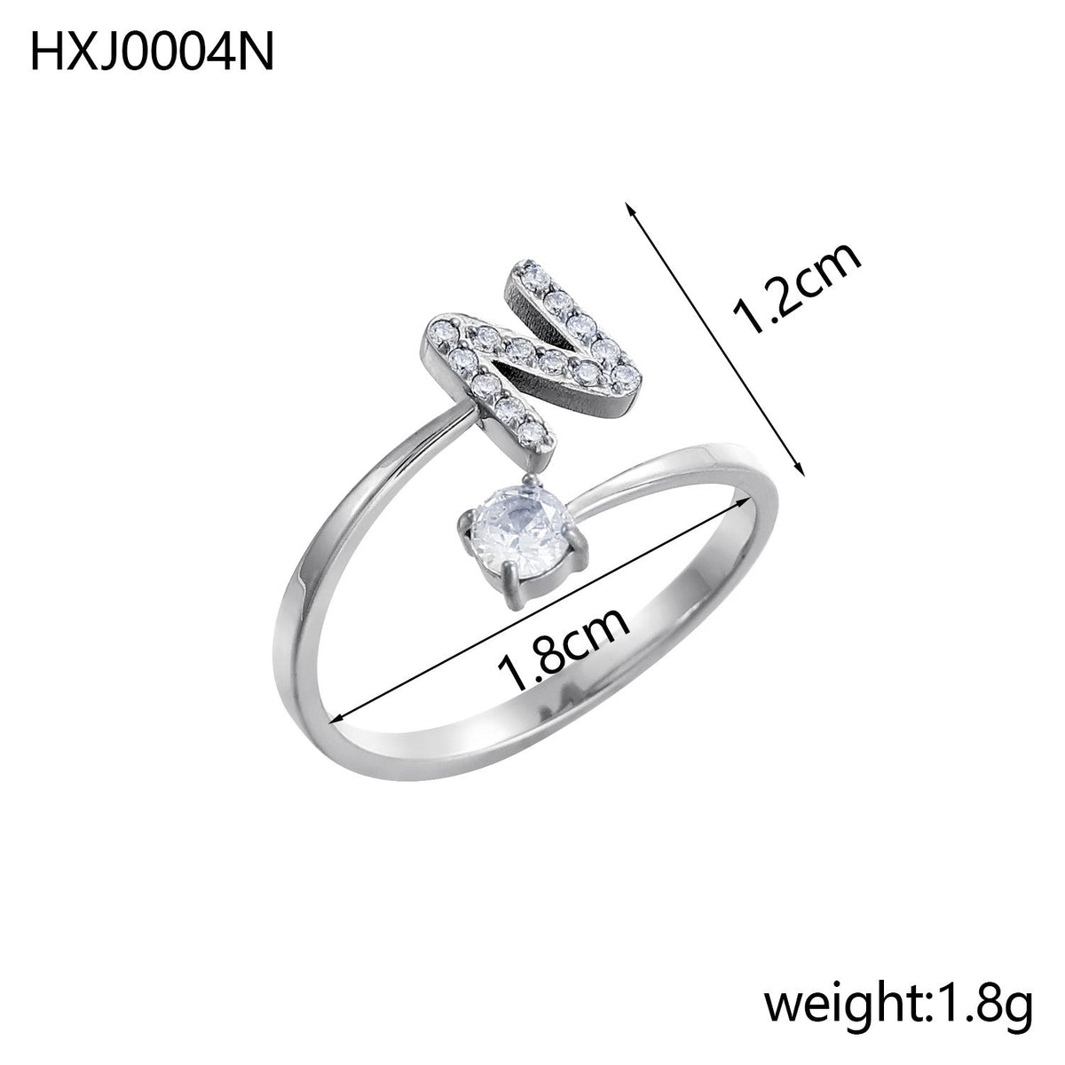 Rhinestone Initial Letter Open Ring — ring, view 29