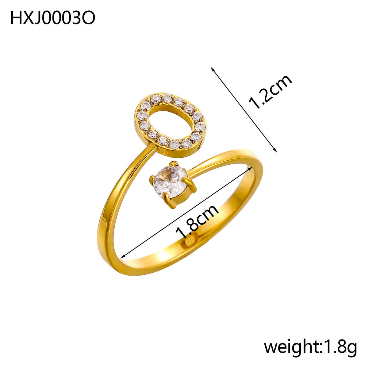 Rhinestone Initial Letter Open Ring — ring, view 30