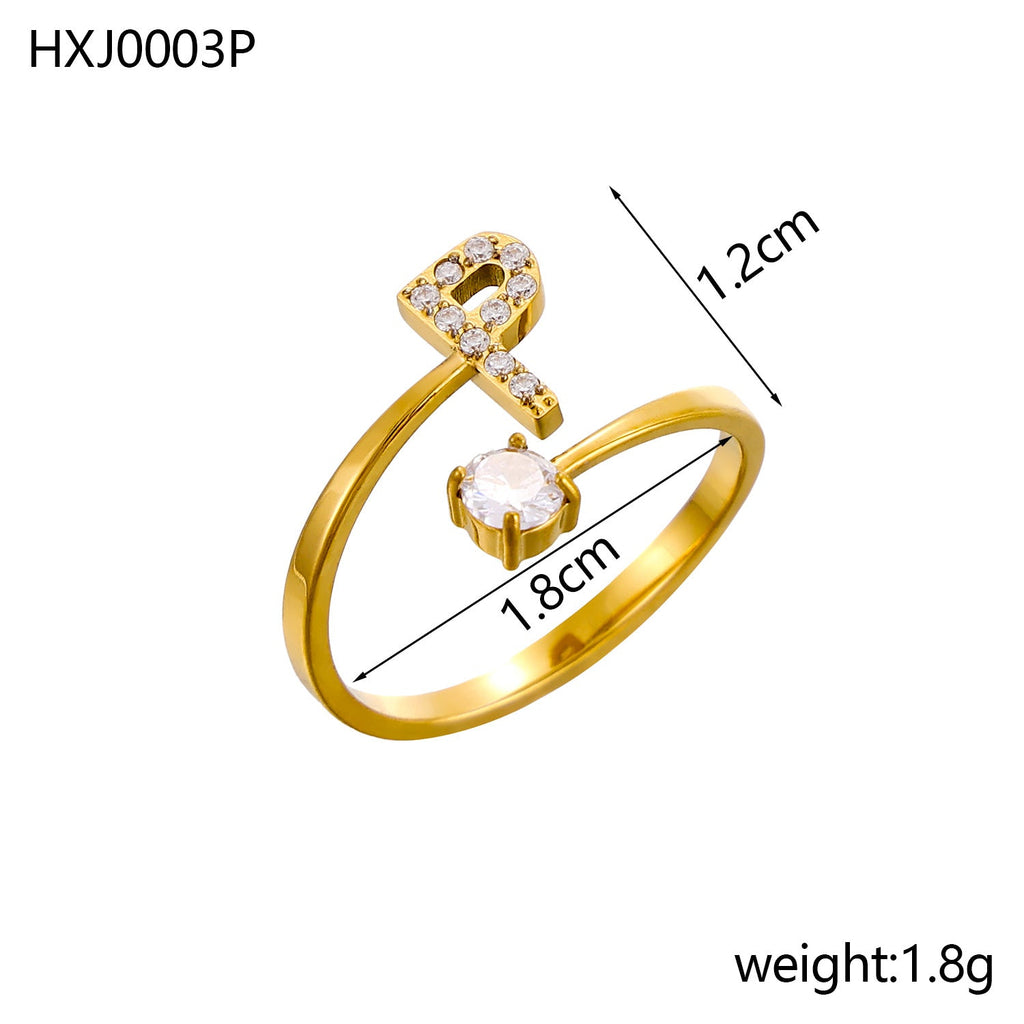 Rhinestone Initial Letter Open Ring — ring, view 31