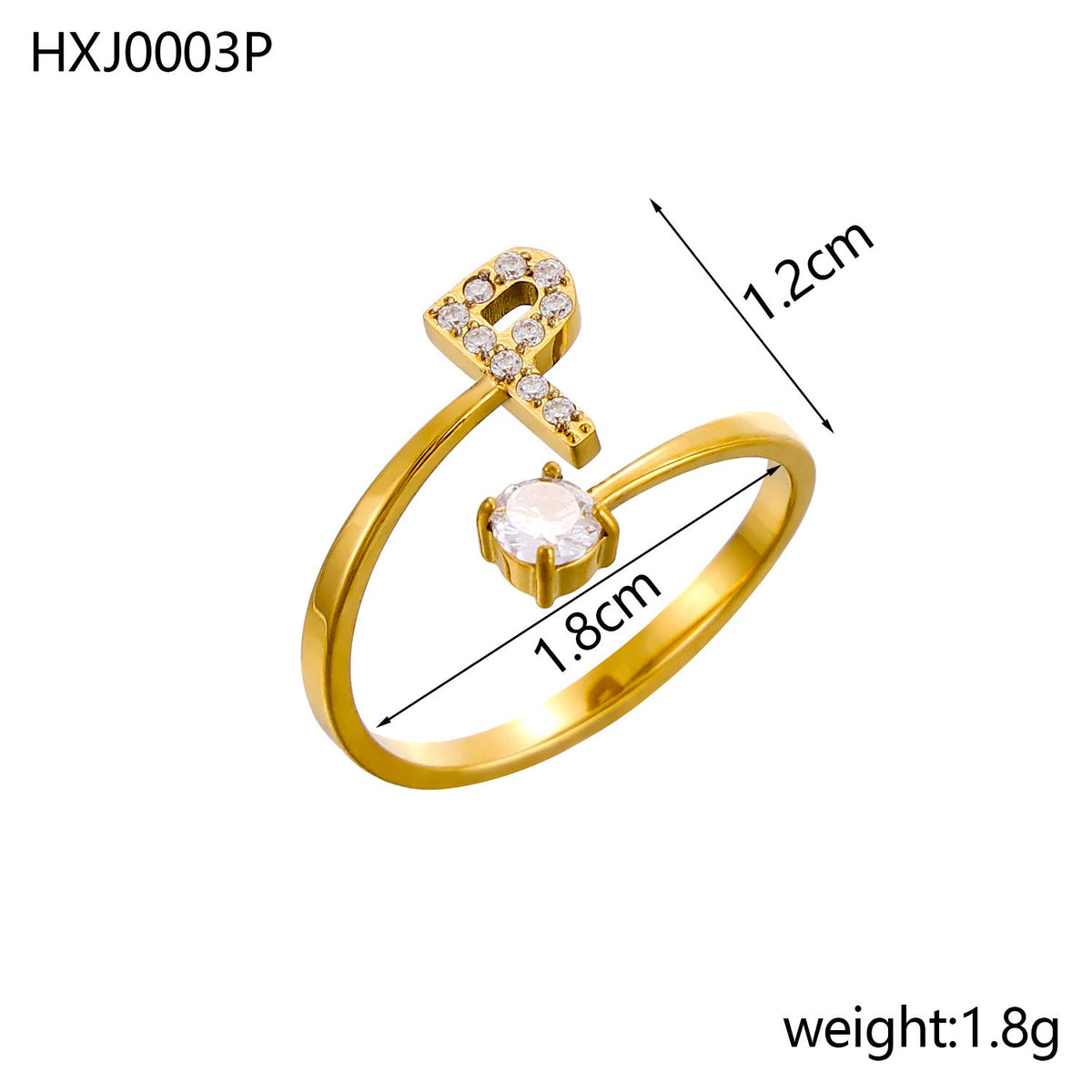 Rhinestone Initial Letter Open Ring — ring, view 31