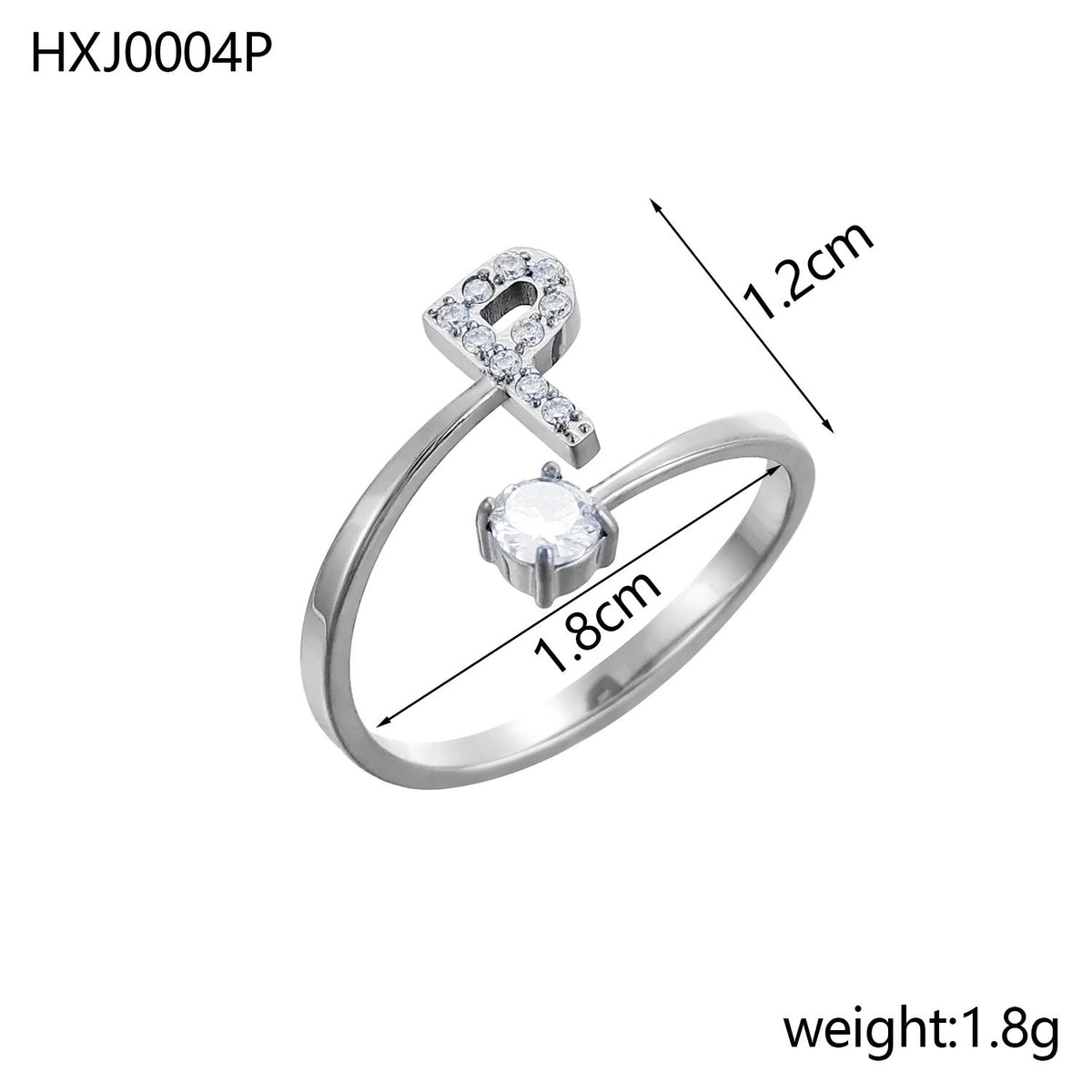 Rhinestone Initial Letter Open Ring — ring, view 32
