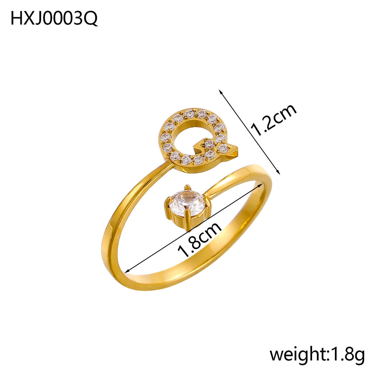 Rhinestone Initial Letter Open Ring — ring, view 33