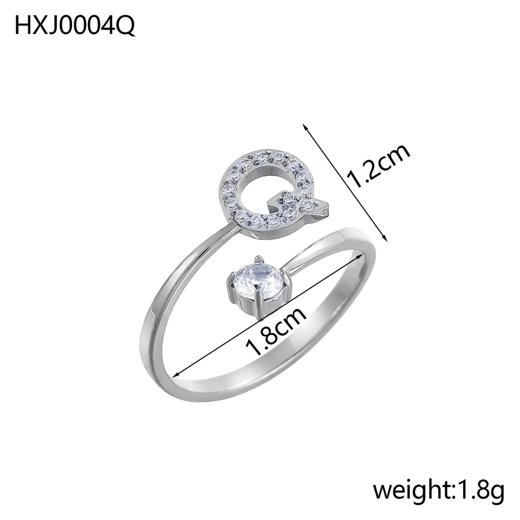 Rhinestone Initial Letter Open Ring — ring, view 34