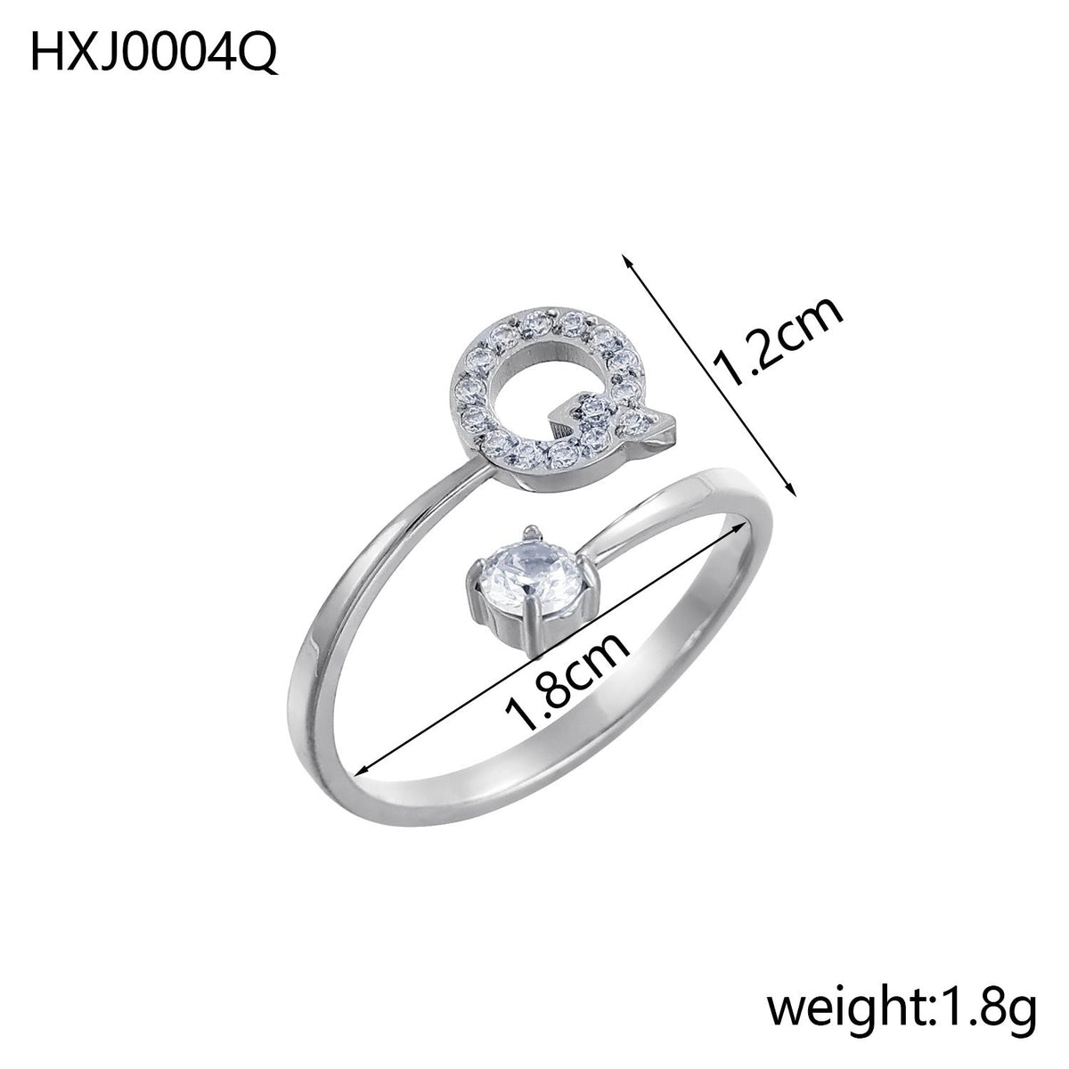 Rhinestone Initial Letter Open Ring — ring, view 34