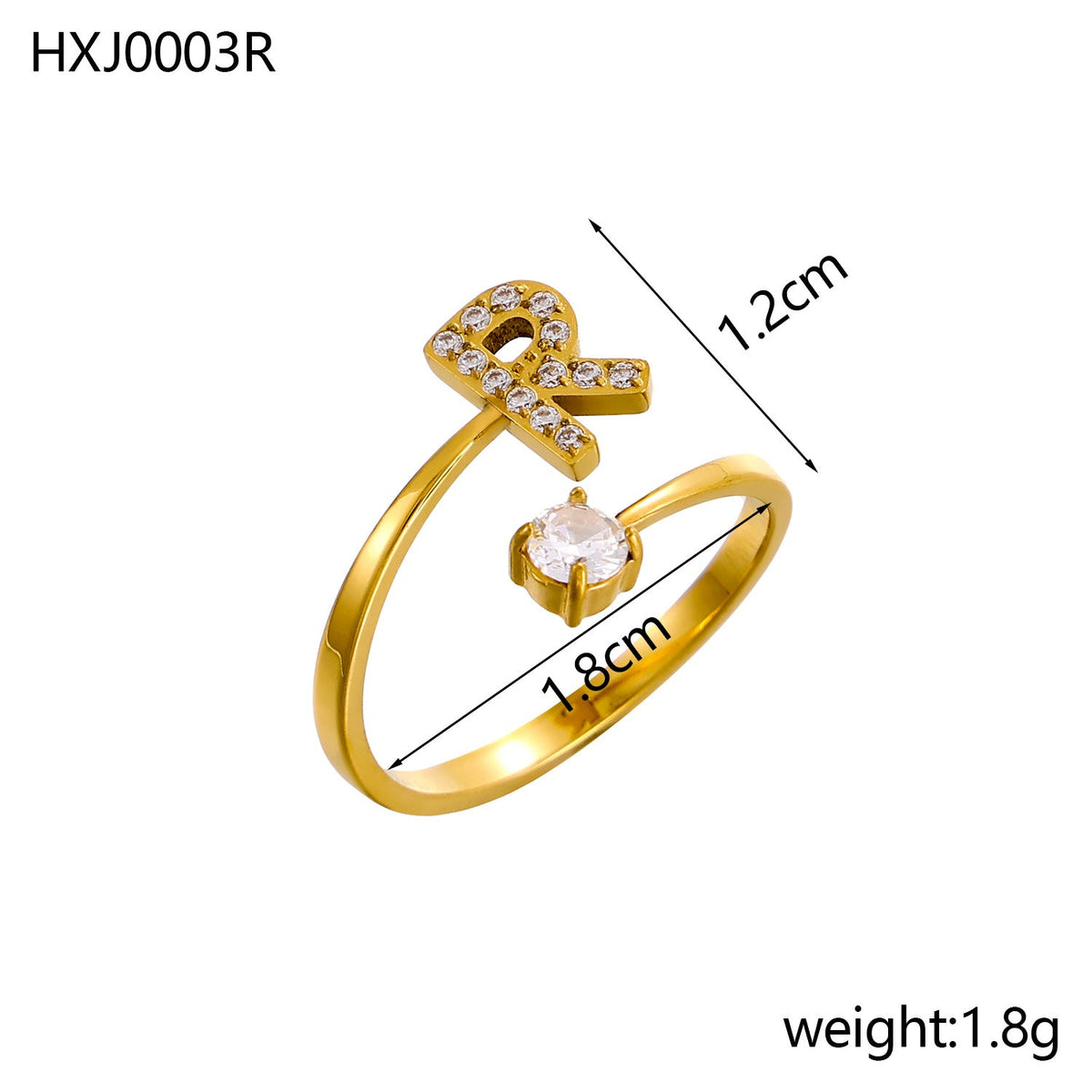 Rhinestone Initial Letter Open Ring — ring, view 35