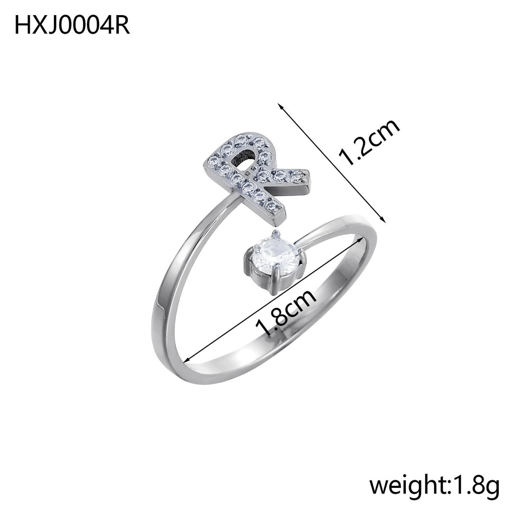 Rhinestone Initial Letter Open Ring — ring, view 36