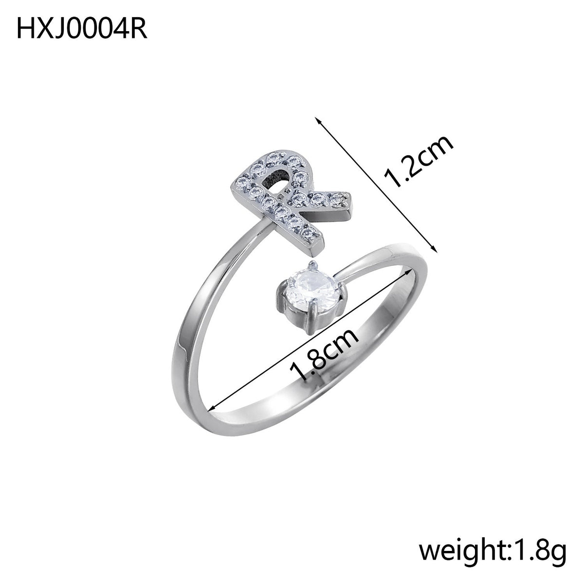 Rhinestone Initial Letter Open Ring — ring, view 36