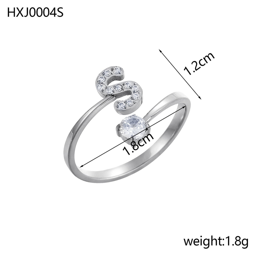 Rhinestone Initial Letter Open Ring — ring, view 37