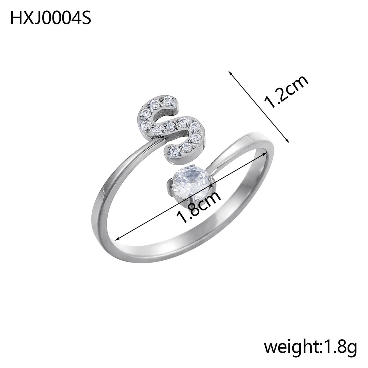 Rhinestone Initial Letter Open Ring — ring, view 37
