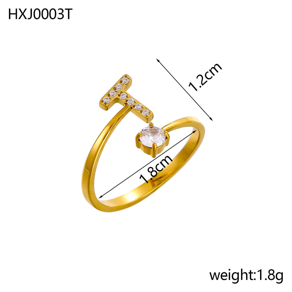 Rhinestone Initial Letter Open Ring — ring, view 38