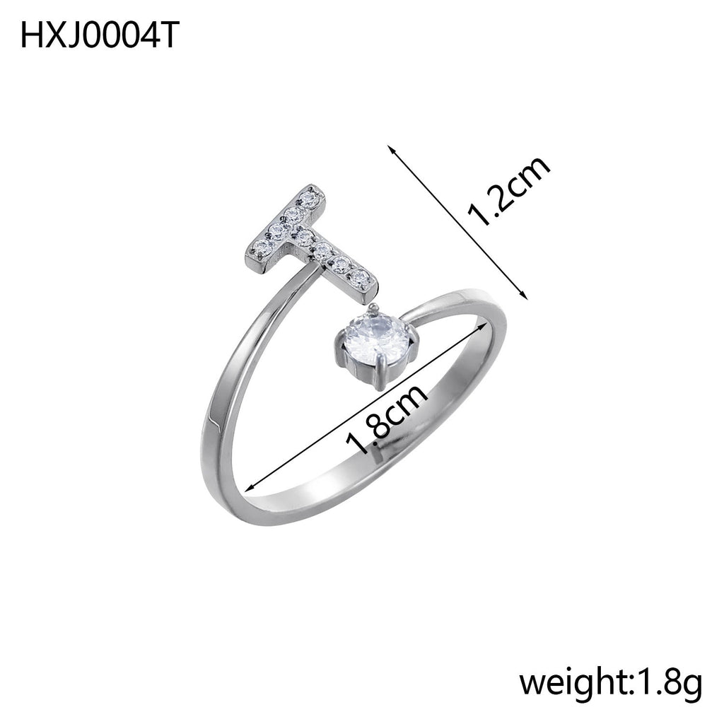 Rhinestone Initial Letter Open Ring — ring, view 39