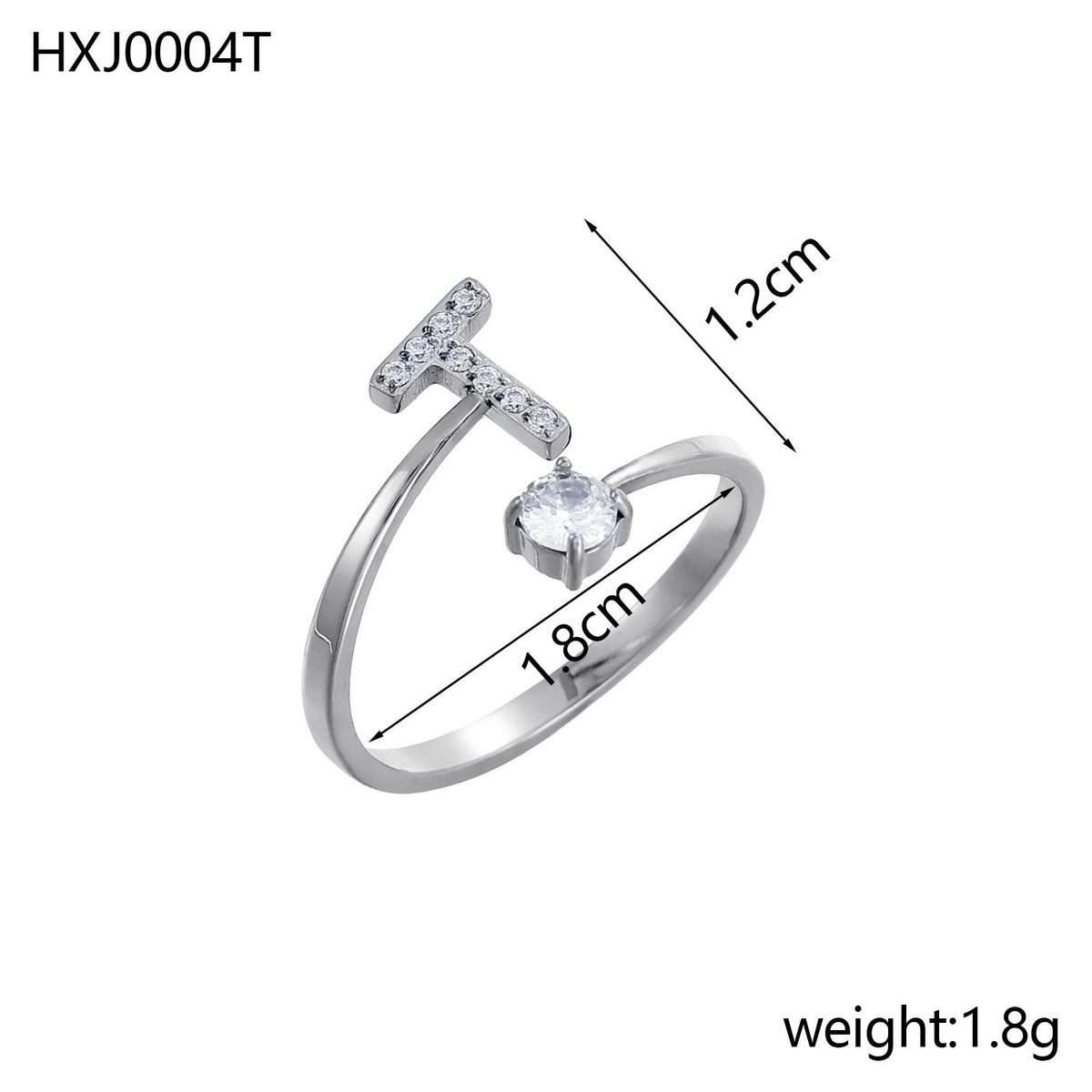 Rhinestone Initial Letter Open Ring — ring, view 39
